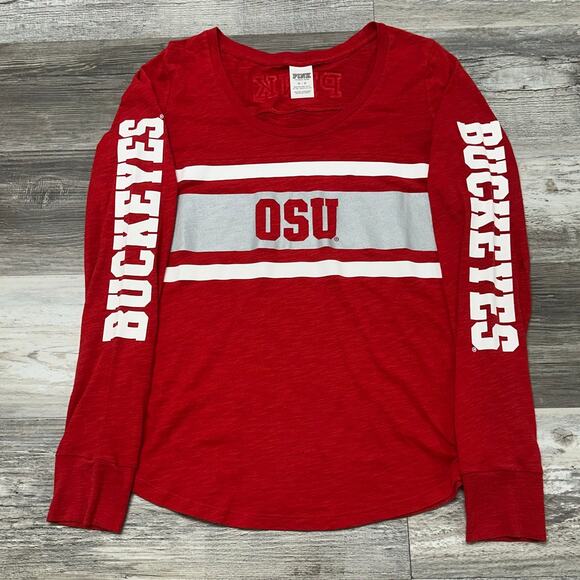 PINK Victorias Secret OSU Ohio State Buckeyes Red Womens M‎ Long Sleeve T-Shirt - Picture 2 of 11